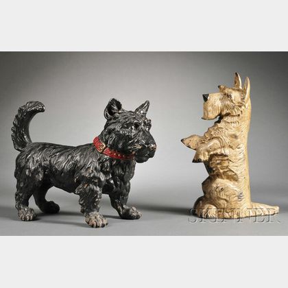 Two White Metal Terrier Figures