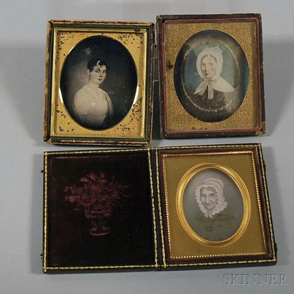 Three Sixth-plate Daguerreotypes of Painted Portraits of Ladies