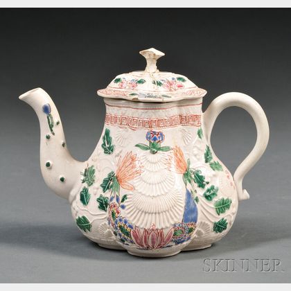 Staffordshire Salt-glazed Stoneware Lobed Teapot and Cover