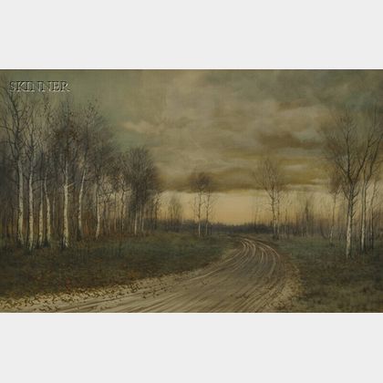 George Howell Gay (American, 1858-1931) Country Road Lined with Birch Trees in Late Autumn