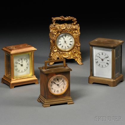 Four Small Thirty-hour Carriage Clocks