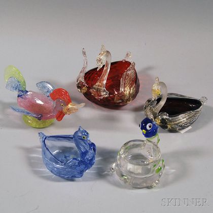 Five Venetian Glass Bird-form Salts