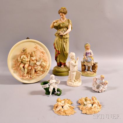 Five German Bisque Porcelain Figural Groups and Three Plaques