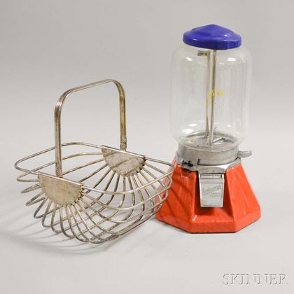Northwestern Steel and Glass Gumball Machine and a Stainless Steel Basket. Estimate $20-200