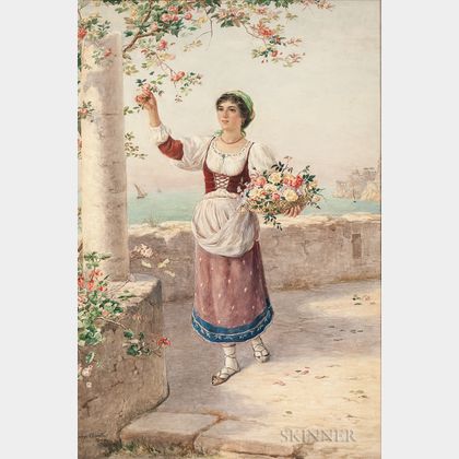Luigi Olivetti (Italian, 1856-1941) Young Woman Gathering Roses