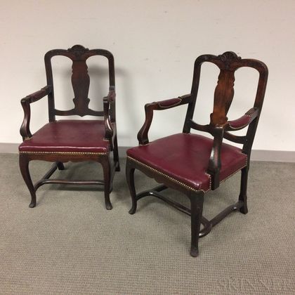 Pair of Victorian Carved Mahogany Armchairs