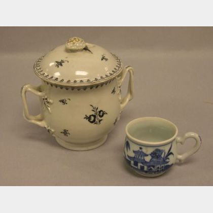 Chinese Export Porcelain Covered Two-Handled Sugar and Canton Blue and White Syllabub. 