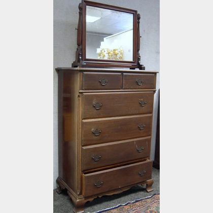 Chippendale-style Mahogany Tall Chest with Dressing Mirror. 