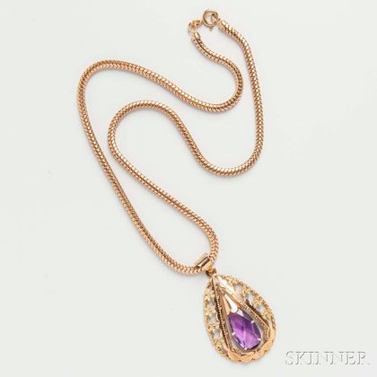 18kt Gold and Amethyst Pendant and Necklace