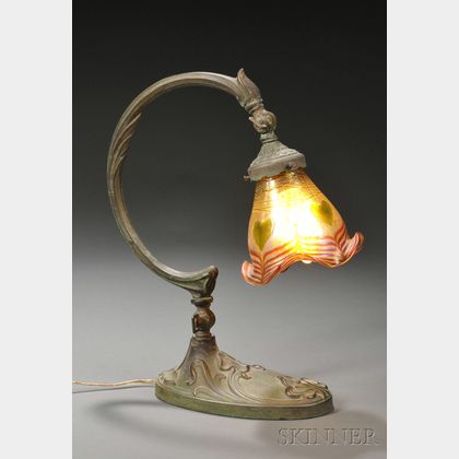Art Nouveau Desk Lamp with Art Glass Shade