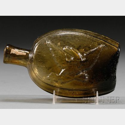 Olive Yellow Eagle Glass Flask