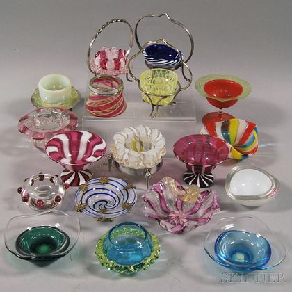 Eighteen Mostly Venetian Colored Glass Salts