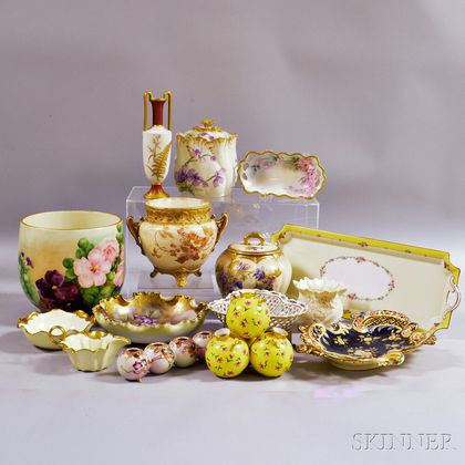 Fifteen Pieces of Mostly Continental Hand-painted Porcelain. Estimate $200-300