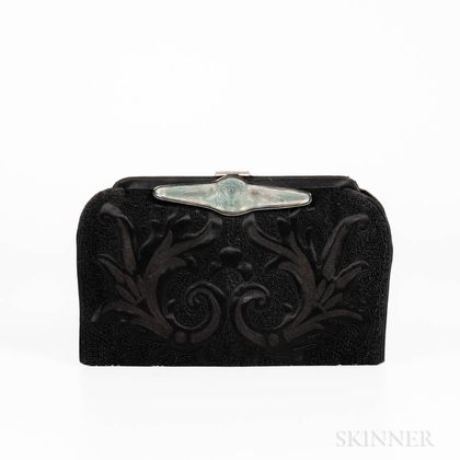 Vintage Black Silk Embroidered Evening Bag with Lalique Molded Glass Clasp