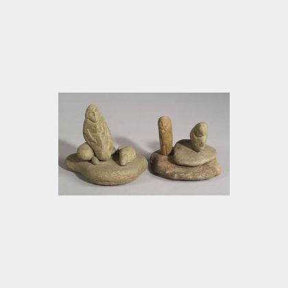 Two David Marshall Carved Stone Figural Groups