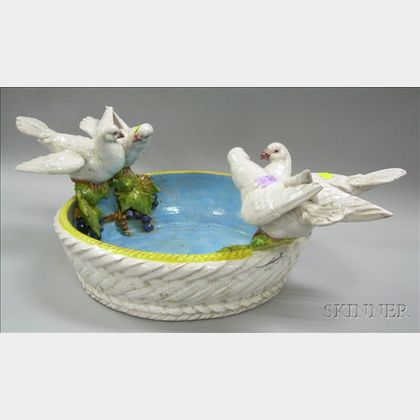 Italian Faience Doves and Grapes on Basket Figural Centerbowl