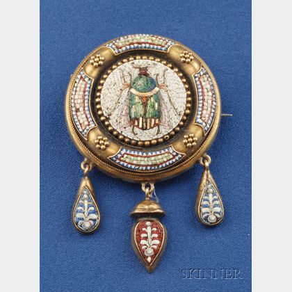 Antique 18kt Gold and Micromosaic Brooch, Rome