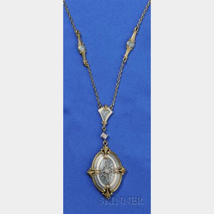 Art Nouveau 14kt Gold, Enamel, and Diamond Necklace, Wordley, Allsop, & Bliss