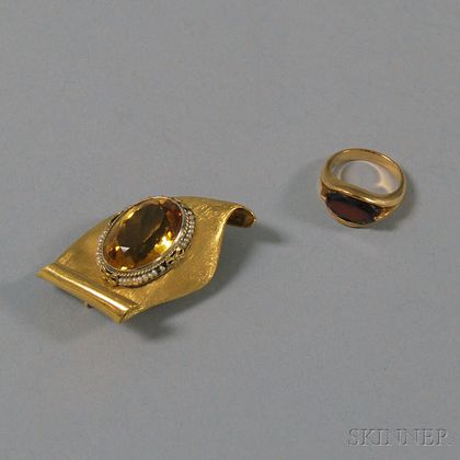Two 14kt Gold and Gemstone Jewelry Items