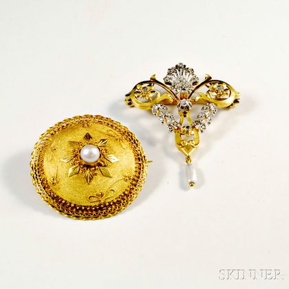 Two Antique 18kt Gold Brooches