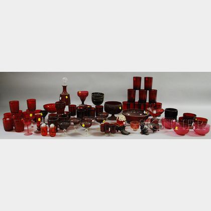 Approximately Sixty-nine Pieces of Ruby and Cranberry Glass Tableware and Other Items. 