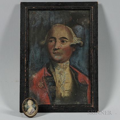 Oil on Tin Portrait of Major General Augustine Prevost and a Miniature Portrait of His Wife Annette Grand