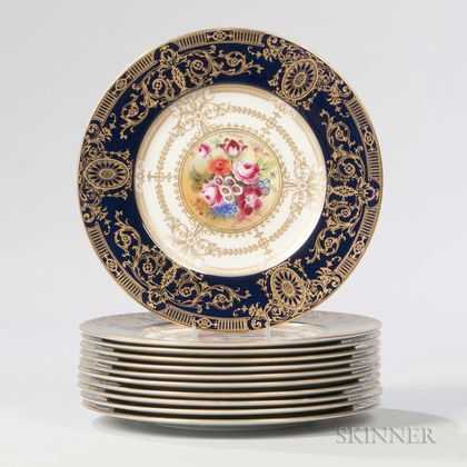 Eleven Royal Worcester Hand-painted Bone China Service Plates
