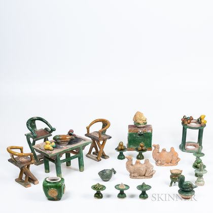 Group of Sancai-style Miniature Tomb Pottery Items