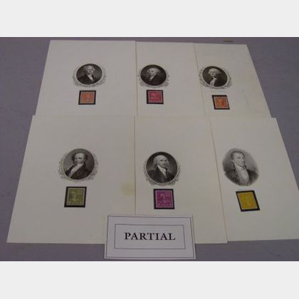 Set of Thirty Presidential Portrait Prints with Corresponding United States Postage Stamps. 