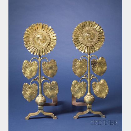 Pair of Thomas Jeckyll Attributed Sunflower Andirons