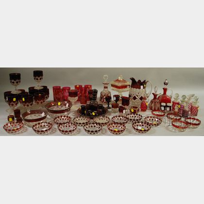 Approximately Seventy Pieces of Ruby Flash Glassware. 