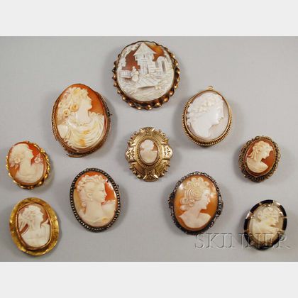Ten Shell-carved Cameo Jewelry Items