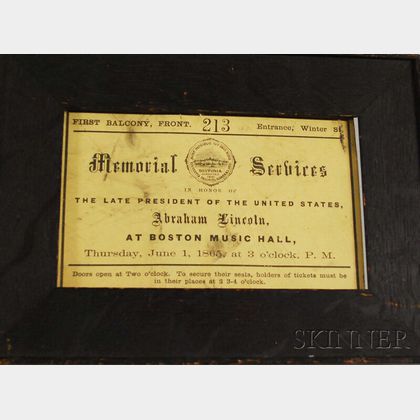 Boston Music Hall Memorial Service Event Ticket in Honor of Abraham Lincoln