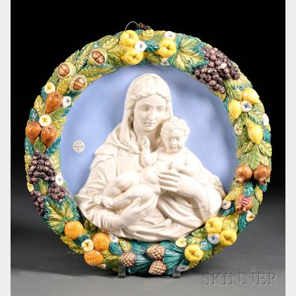 Italian Della Robbia-style Ceramic Roundel of the Madonna and Child