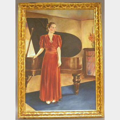 Theron Leo Collier Oil on Canvas Portrait of a Lady at Her Piano