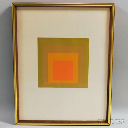 After Josef Albers (American/German, 1888-1976) Green, Orange, and Brown Squares.