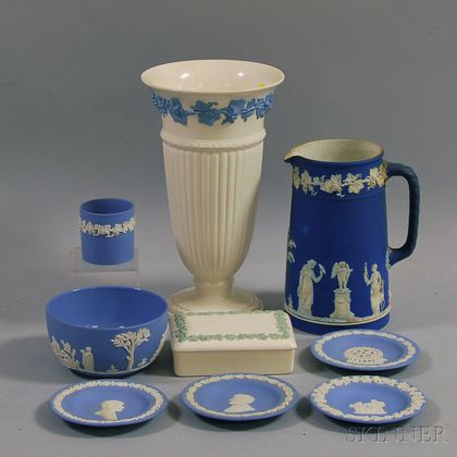 Seven Wedgwood Jasperware Items and Two Queen's Ware Items