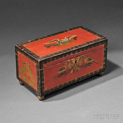 Paint-decorated and Parcel-gilt Pine Box