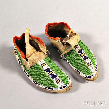 Pair of Sioux Beaded Hide Moccasins