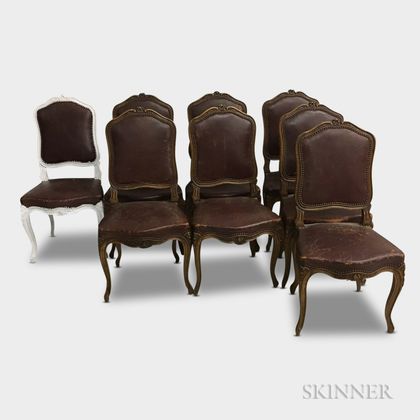 Eight Louis XV-style Leather Upholstered Walnut Side Chairs
