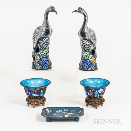 Five Modern Chinese Enameled and Cloisonne Items