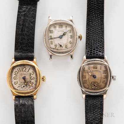 Three Illinois Watch Co. "Major" Wristwatches