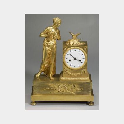French Empire-style Figural Bronze Dore Mantel Clock