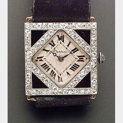 Art Deco Diamond, and Onyx Wristwatch, Cartier