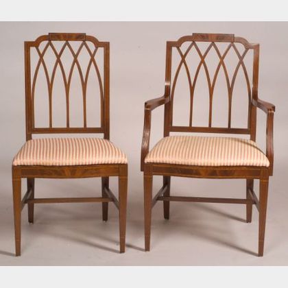 Set of Twelve George III Style Inlaid Mahogany Dining Chairs