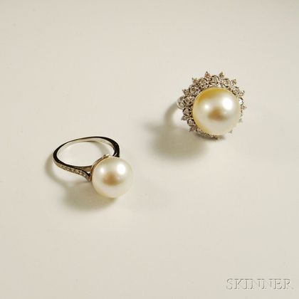 Two Pearl and Diamond Rings