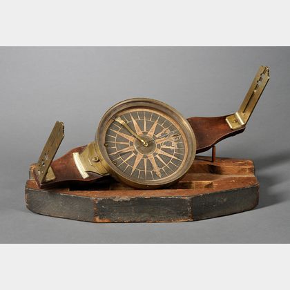 Walnut and Brass Vernier Surveyor's Compass Attributed to Benjamin Hanks