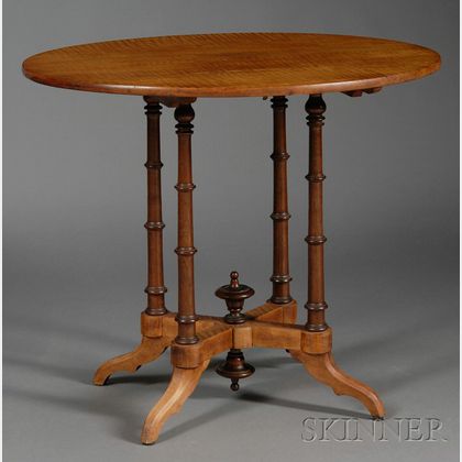 Tiger Maple and Walnut Tilt-top Table