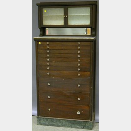 Mahogany, Glass, and Mirrored Dentist's Cabinet with Contents
