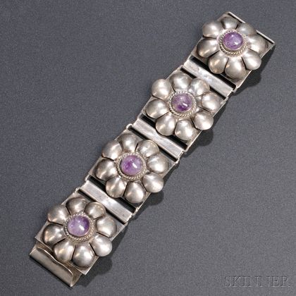 Mexican Silver and Amethyst Bracelet